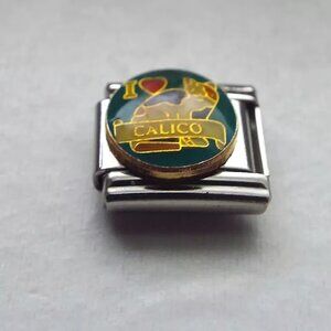 I heart Calico cat enamel 9mm stainless steel Italian charm bracelet link new